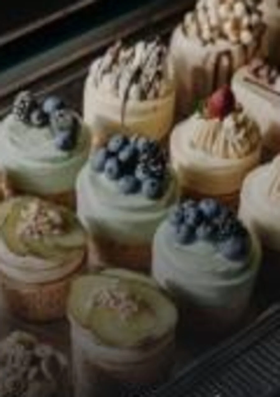Close view of decorated pastries